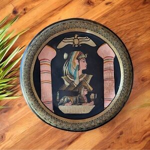 Vintage Hand-Carved Egyptian Plate – Copper & Brass Cleopatra & Sphinx